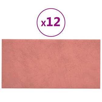 Wandpanelen 12 st 0,54 m&sup2; 30x15 cm fluweel roze 2