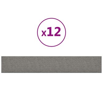 Wandpanelen 12 st 1,62 m&sup2; 90x15 cm stof lichtgrijs 2