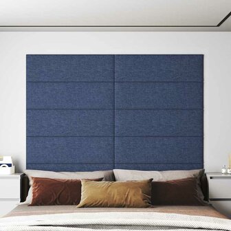 Wandpanelen 12 st 3,24 m&sup2; 90x30 cm stof blauw 1