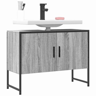 Wastafelkast 80x33x60 cm bewerkt hout grijs sonoma eikenkleurig 1