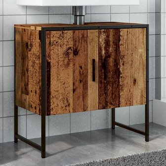 Wastafelkast 60x33x60 cm bewerkt hout oud houtkleurig 1