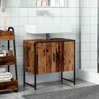 Wastafelkast 60x33x60 cm bewerkt hout oud houtkleurig 3