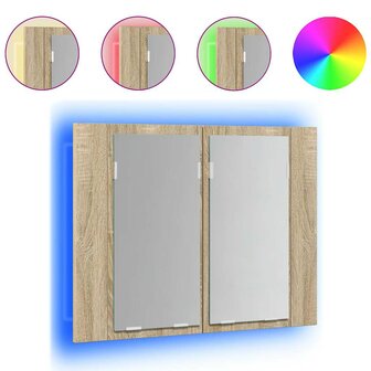 Badkamerkast met spiegel LED 60x12x45 acryl sonoma eikenkleurig 2
