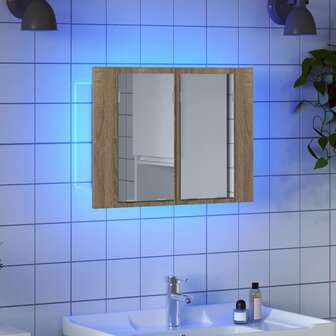 Badkamerkast met spiegel LED 60x12x45 acryl sonoma eikenkleurig 3
