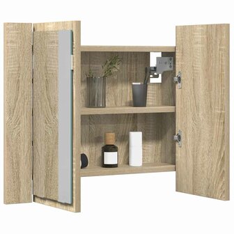 Badkamerkast met spiegel LED 60x12x45 acryl sonoma eikenkleurig 7