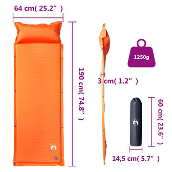 Kampeermatras met kussen zelfopblazend 1-persoons oranje 6
