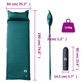 Kampeermatras met kussen zelfopblazend 1-persoons groen 6