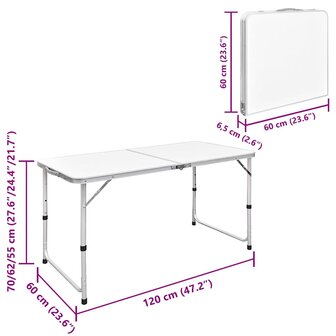 Campingtafel inklapbaar en verstelbaar 120x60 cm aluminium 6