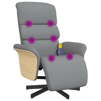 Massagestoel verstelbaar met voetensteun stof lichtgrijs 7