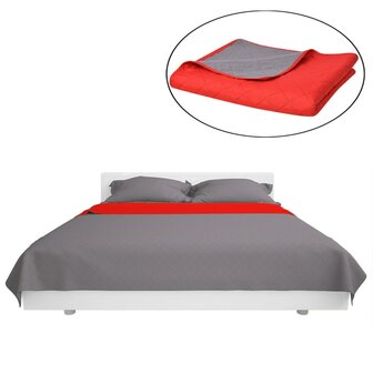 Dubbelzijdige quilt bedsprei rood en grijs 230x260 cm 2