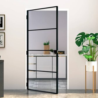 Binnendeur 102x201,5 cm gehard glas en aluminium smal zwart 1
