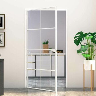 Binnendeur 102x201,5 cm gehard glas en aluminium smal wit 1