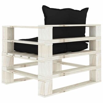 Tuinbank met zwarte kussens pallet hout 4