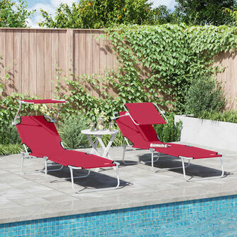 Ligstoel 2-persoon 2 pcs Rood 58 x 188 x 77cm Stof 1
