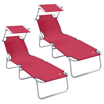 Ligstoel 2-persoon 2 pcs Rood 58 x 188 x 77cm Stof 2