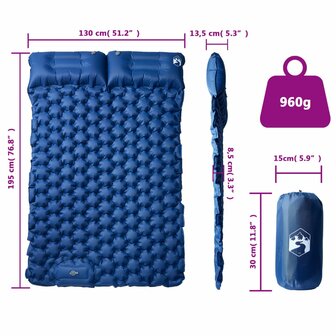 Kampeermatras met kussens zelfopblazend 2-persoons marineblauw 6