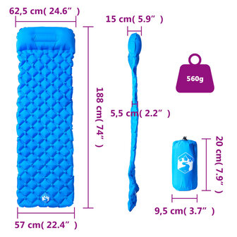 Kampeermatras met kussen opblaasbaar 1-persoons blauw 6