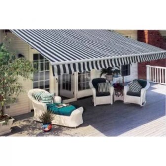 Luifel gemotoriseerd uitschuifbaar 600 cm blauw/wit  2