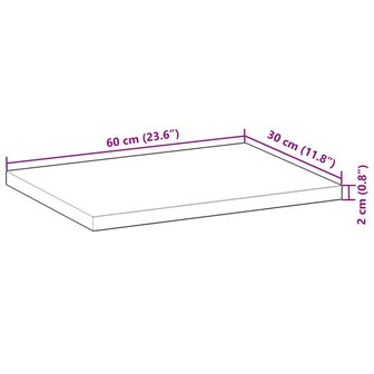 Tafelblad rechthoekig 60x30x2 cm massief acaciahout 9