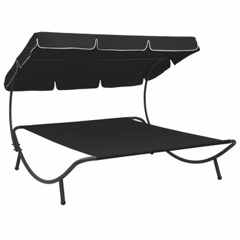 Loungebed met luifel zwart 1