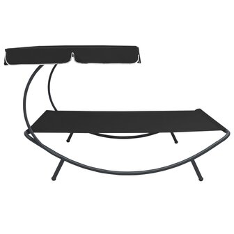 Loungebed met luifel zwart 3