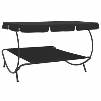 Loungebed met luifel zwart 4