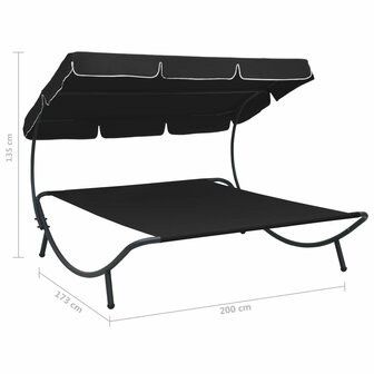 Loungebed met luifel zwart 7