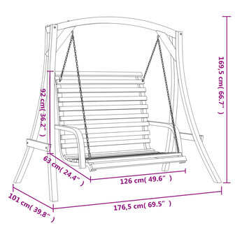 Schommelbank vurenhout met teak afwerking 7