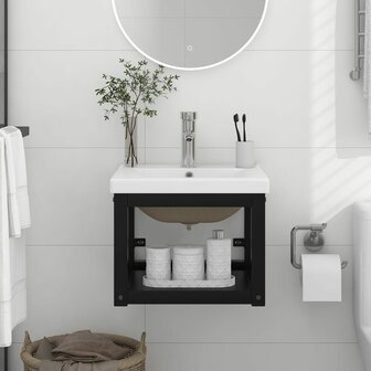 Wastafelframe met inbouwwastafel ijzer zwart 1