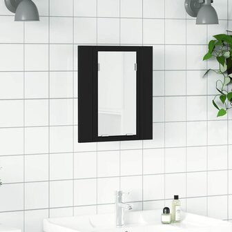 Badkamerkast met spiegel en LED 40x12x45 cm acryl zwart 1