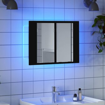 Badkamerkast met spiegel en LED 60x12x45 cm acryl zwart 3