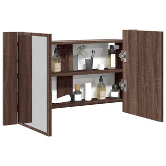 Badkamerkast met spiegel LED 80x12x45 acryl bruineikenkleurig 1