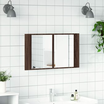 Badkamerkast met spiegel LED 80x12x45 acryl bruineikenkleurig 3