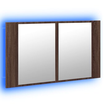 Badkamerkast met spiegel LED 80x12x45 acryl bruineikenkleurig 5