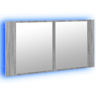 Badkamerkast met spiegel en LED 90x12x45 cm acryl grijs sonoma 5