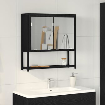 Badkamerspiegelkast Zwart eiken 60 x 16 x 60 cm Bewerkt hout 1