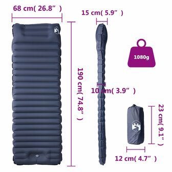Kampeermatras met kussen zelfopblazend 1-persoons grijs 6