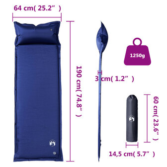Kampeermatras met kussen zelfopblazend 1-persoons marineblauw 6