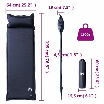 Kampeermatras met kussen zelfopblazend 1-persoons grijs 6