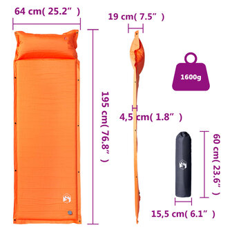 Kampeermatras met kussen zelfopblazend 1-persoons oranje 6