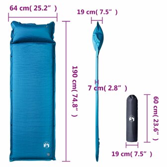 Kampeermatras met kussen zelfopblazend 1-persoons turquoise 6