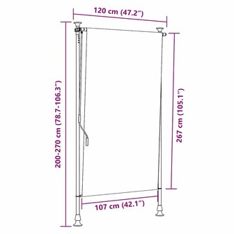 Rolgordijn voor buiten 120x270 cm stof en staal geel en wit 9