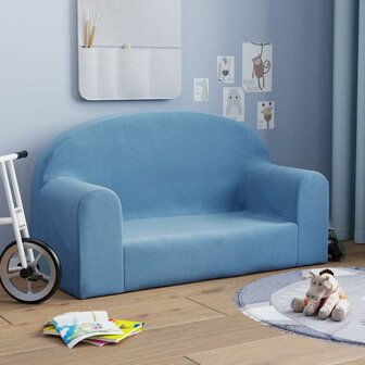 Kinderbank 2-zits zacht pluche blauw 1
