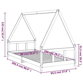 Kinderbedframe 90x200 cm massief grenenhout 9