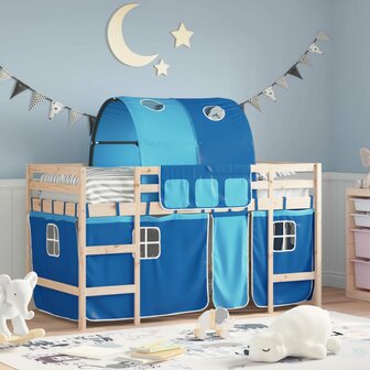 Kinderhoogslaper met tunnel 80x200 cm massief grenenhout blauw 1