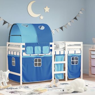 Kinderhoogslaper met tunnel 80x200 cm massief grenenhout blauw 1