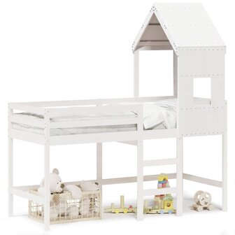 Halfhoogslaper met ladder en bedhuis grenenhout wit 80x200 cm 2