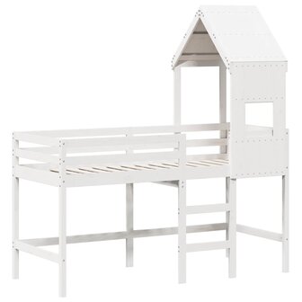 Halfhoogslaper met ladder en bedhuis grenenhout wit 90x190 cm 3