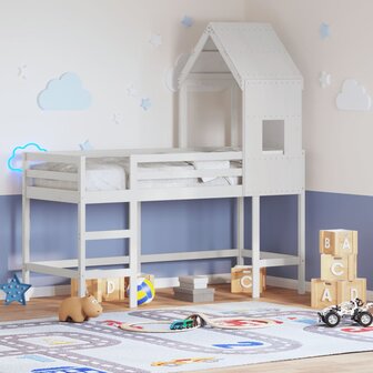 Halfhoogslaper met ladder en bedhuis grenenhout wit 80x200 cm 1