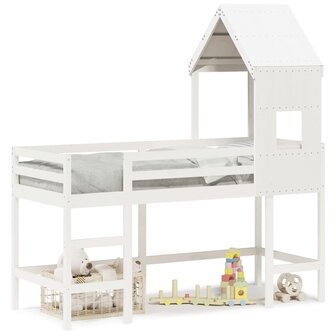 Halfhoogslaper met ladder en bedhuis grenenhout wit 80x200 cm 2